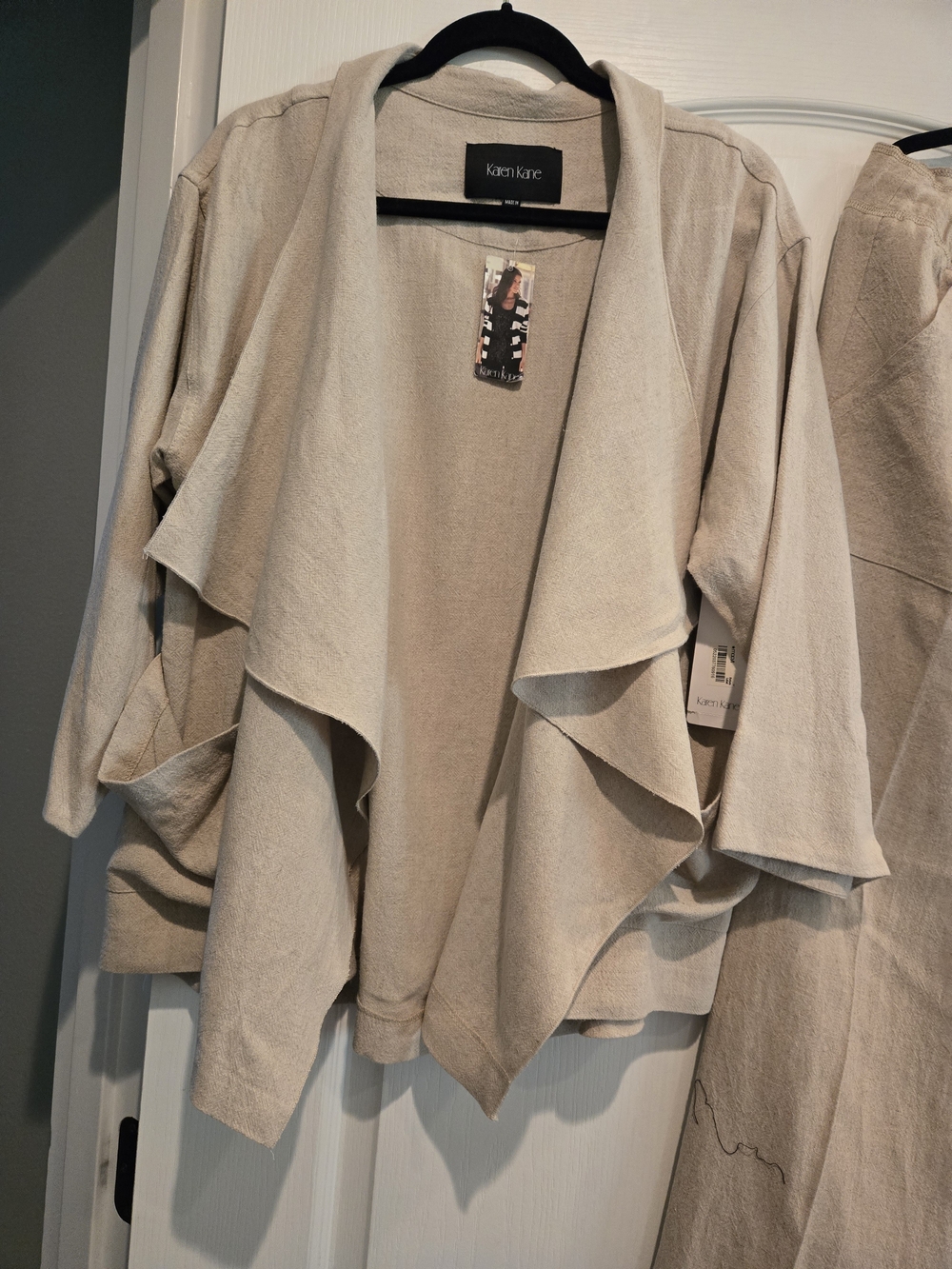 Karen Kane Light Tan Draped Waterfall  Casual Jacket With Pants.